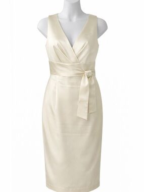 Kay Unger NY Ivory Satin Wrap Dress Size 8 Cocktail Wedding Guest